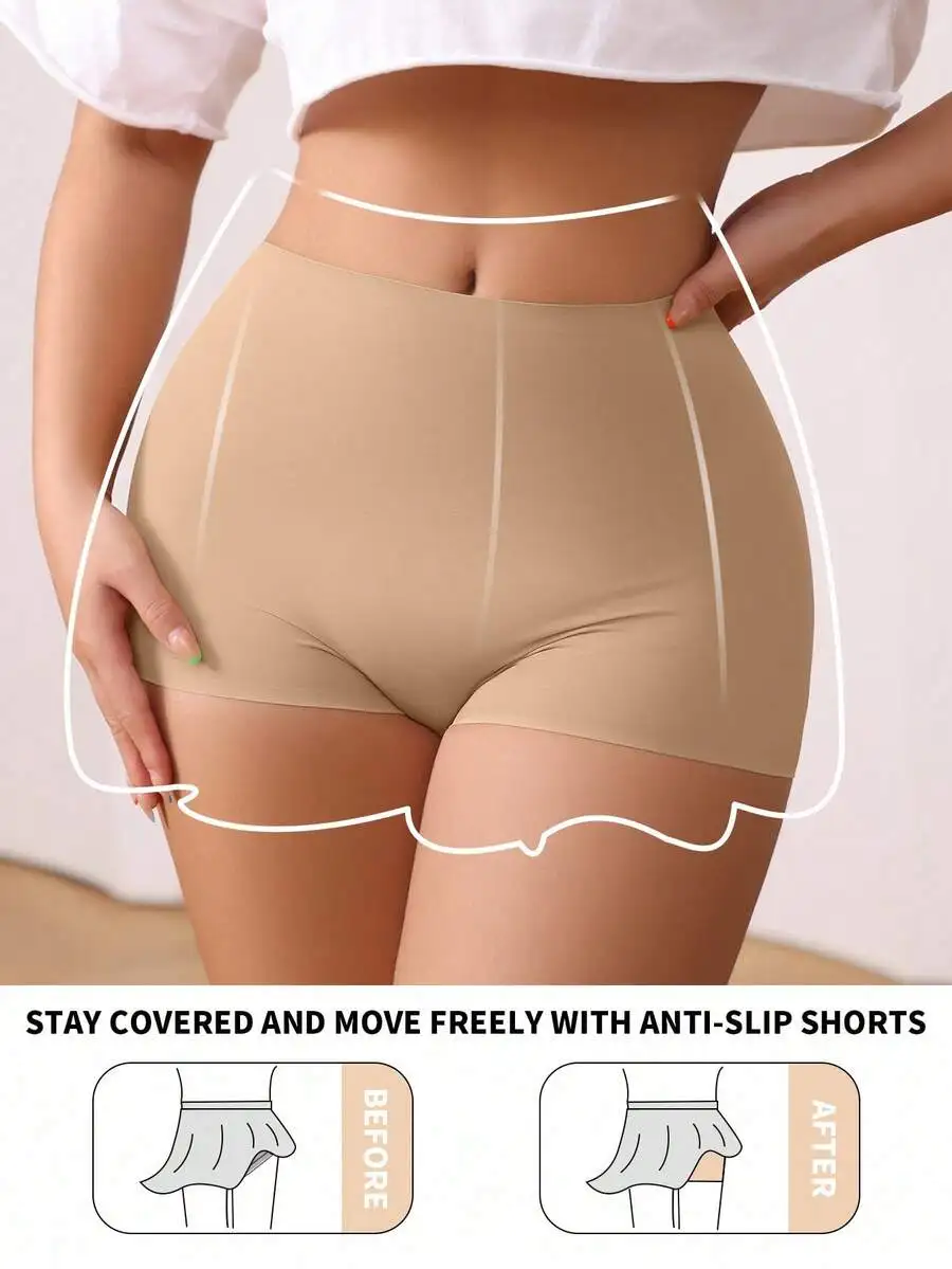 

Womens Solid Color Mid-Waist Shaping Shorts With Anti-Slip Design