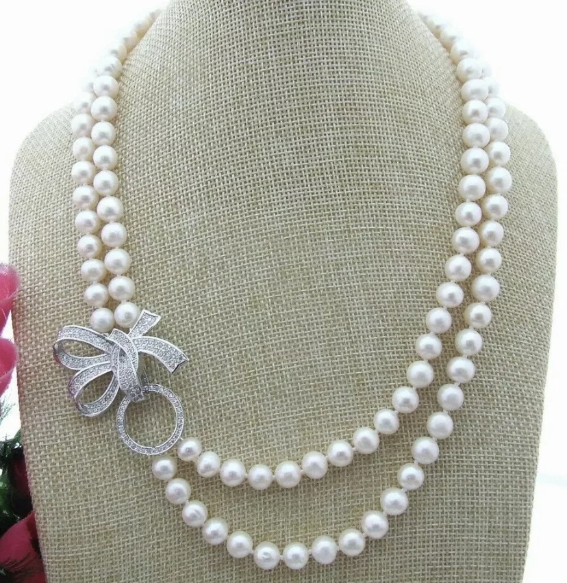 

Perfect 2-Row AAA 7-8mm White South Sea Pearl Necklace 925s 18/36 inches 072515