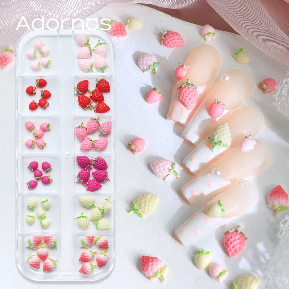 

Cute Strawberry Nail Art Accessories Mixed Size Colorful Cream Strawberry Kawaii Manicure Decoration Y2k Girls Diy Nails Jewelry