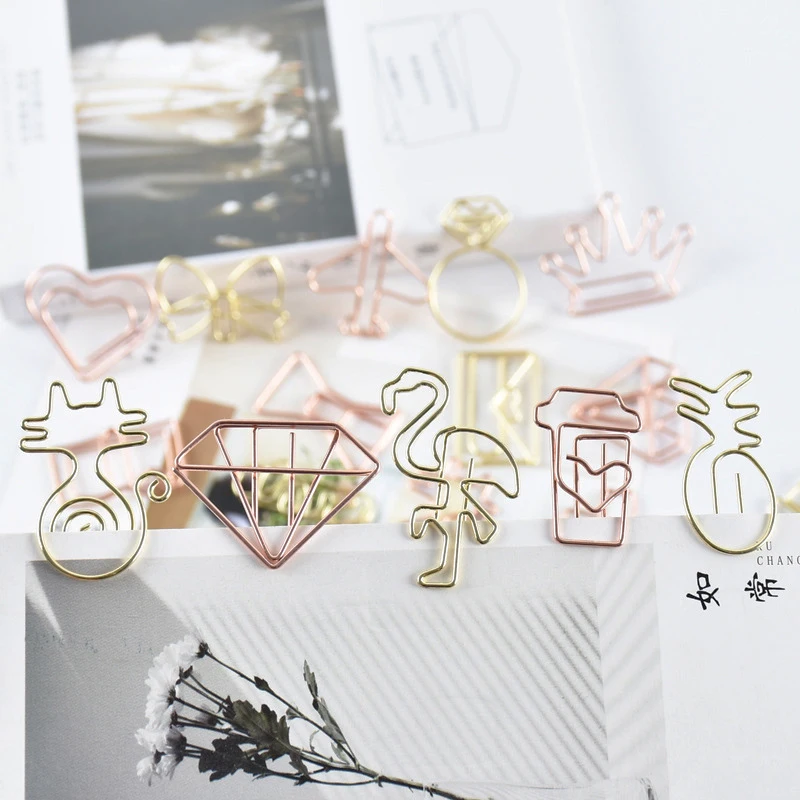 20pcs Creative Paper Clips Cartoon Shaped Paper Clips Two-Color Paper Clips  Electroplated Metal Paper Clips