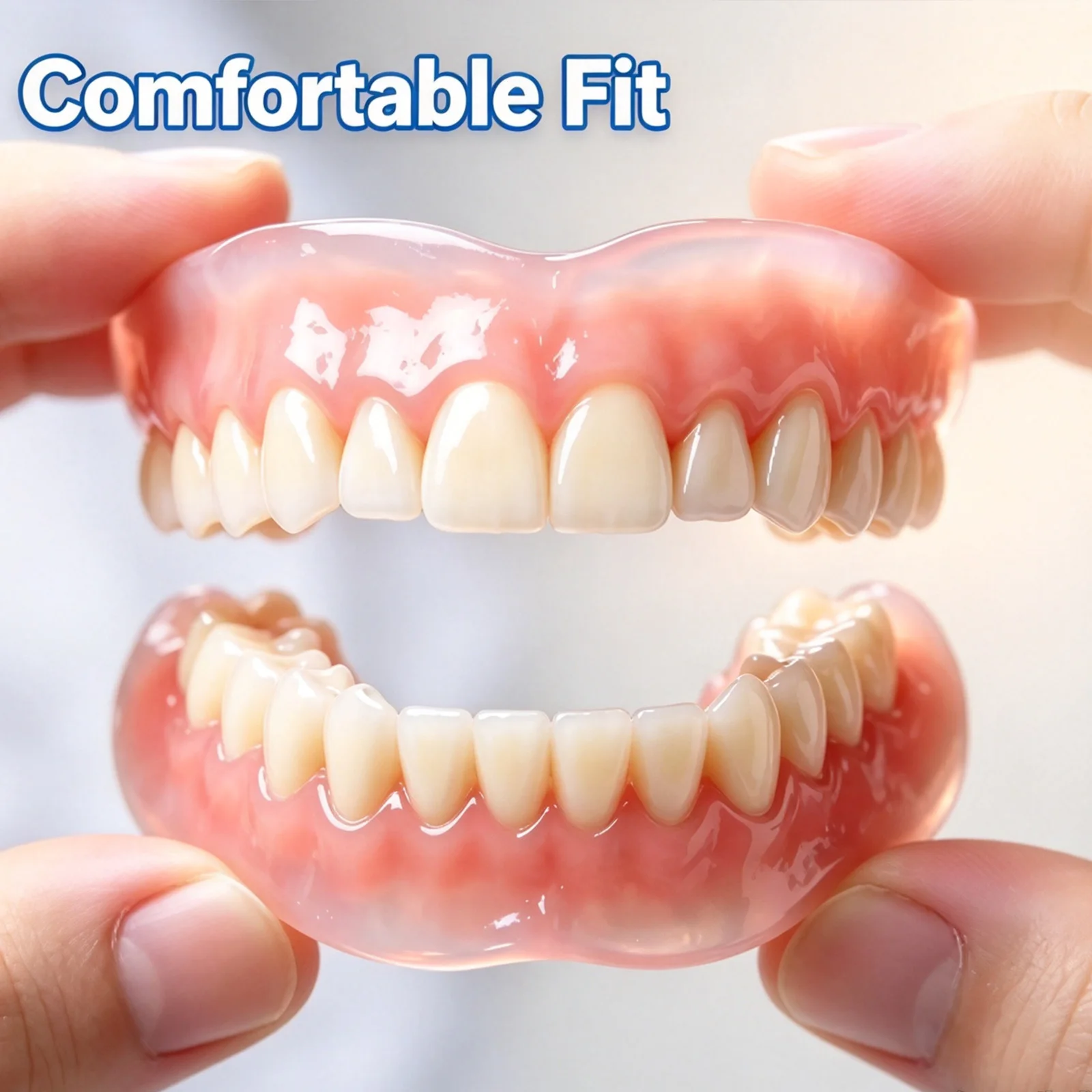 Full Set Natural Dentures Upper Lower Silicone Fake Teeth Braces Comfort Fit Instant Confidence Smile for Men Women Oral Health