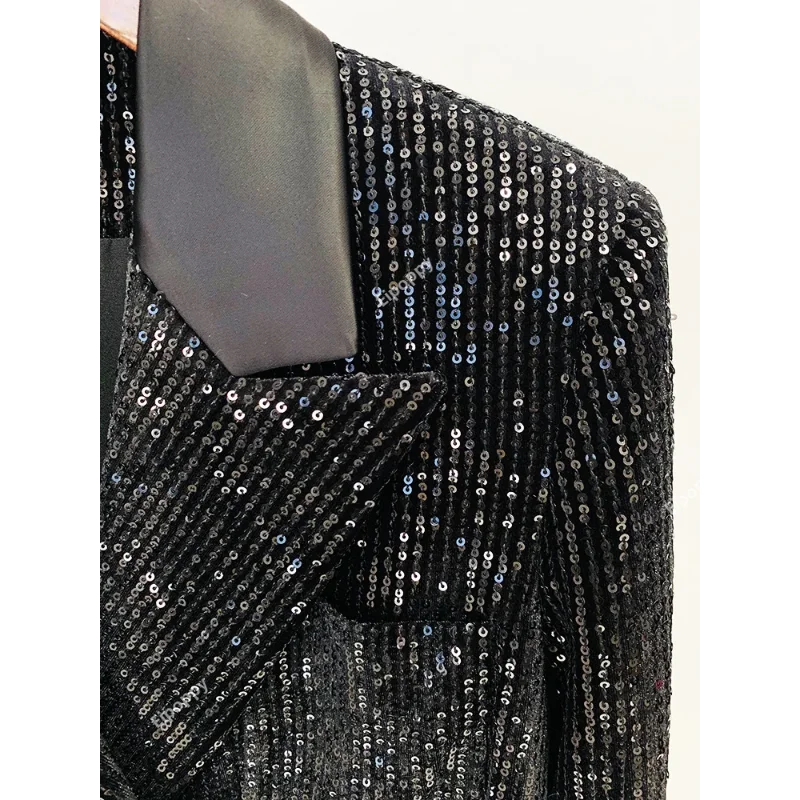 Pantaloni con paillettes in velluto nero donna 2024 nuovi pantaloni Blazer di lusso doppiopetto firmati pantaloni svasati Set abiti abiti