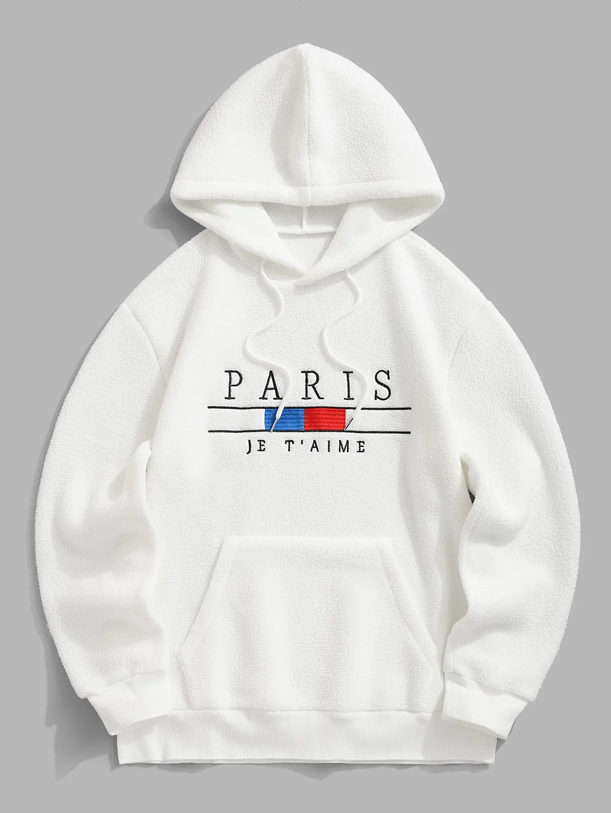 ZAFUL Men's Casual Fleece Fluffy PARIS Letter Colorblock Embroidery Kangaroo Pocket Hoodie