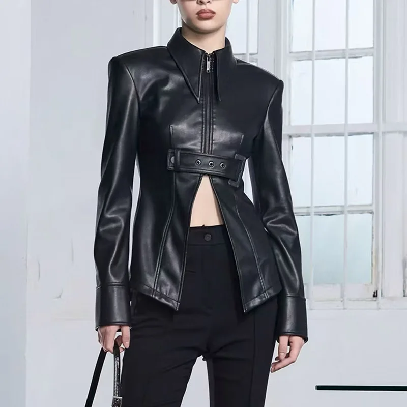 

Осеннее женское уличное пальто в индивидуальном стиле, короткая приталенная куртка нестандартного лоскутного дизайна, черная