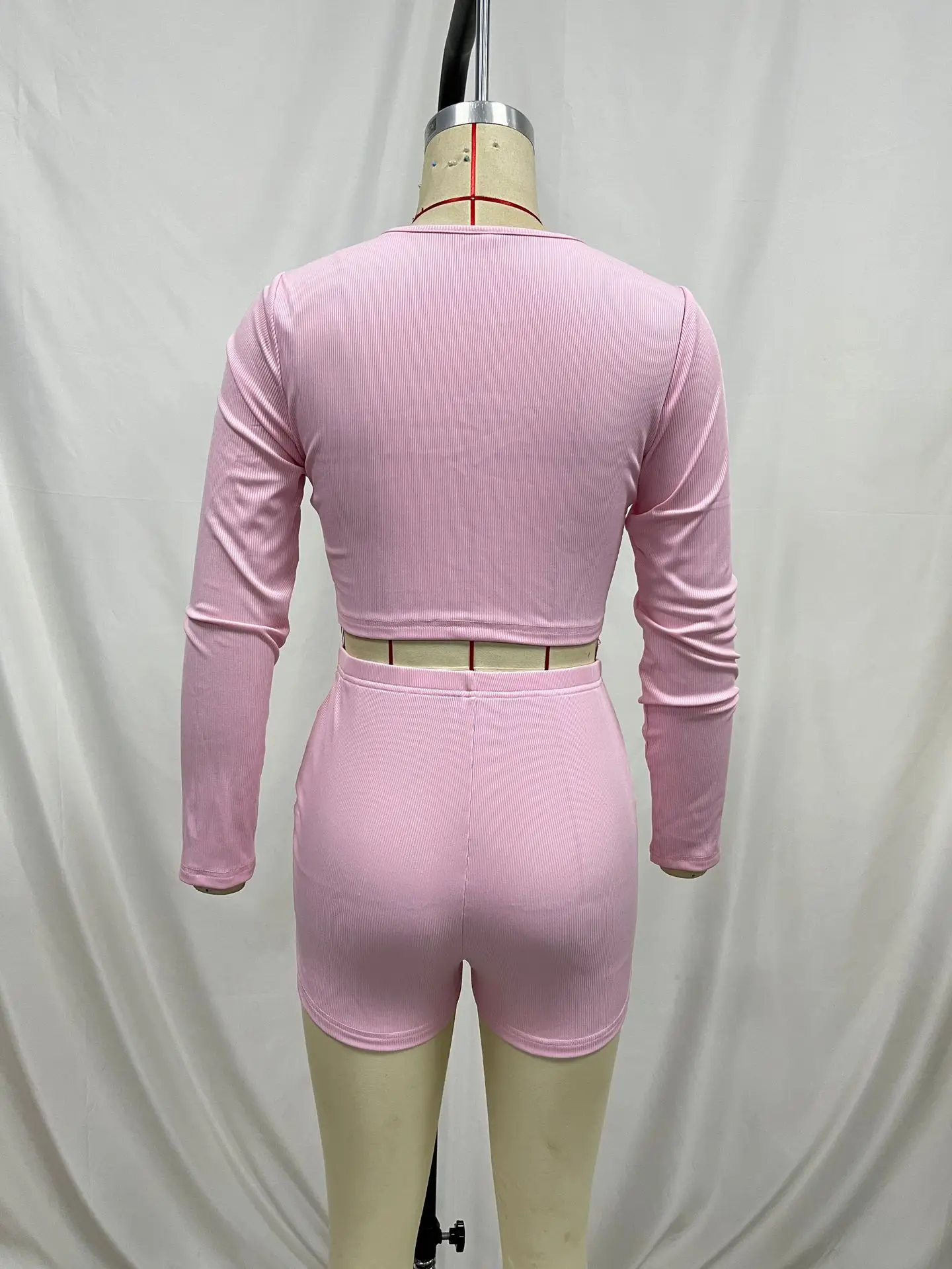 BKLD 2024 Women Clothing Round Neck Long Sleeve Single Breasted Crop Tops And High Waisted Shorts Fashion Casual Two Piece Sets