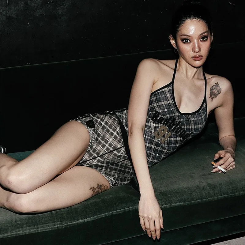 

Korea badblood bcac series American retro camouflage bustier female summer sexy slim package hip skirt