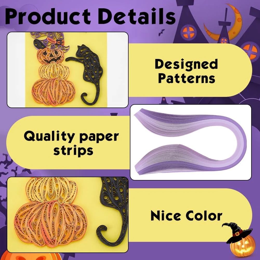 【BAAQ】 20 juegos de kit de quilling de papel de Halloween para adultos principiantes, kit de fabricación de tarjetas de felicitación de feliz Halloween, tarjeta para decoración de fiesta