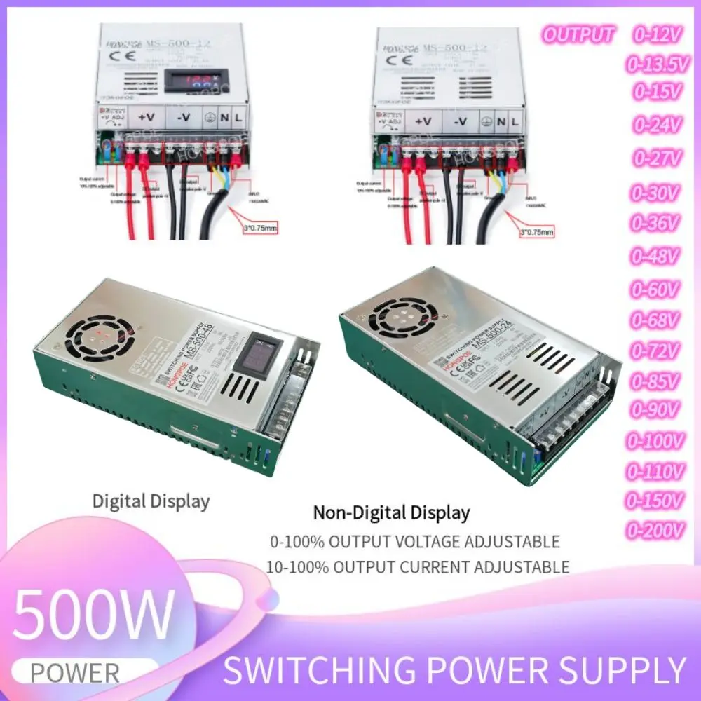 

Adjustable 500W Switching Power Supply AC 110V/220V DC 0-12V 13.5V 15V 24V 27V 36V 48V 60V 68V 72V 85V 90V 110V 150V 200V SMPS