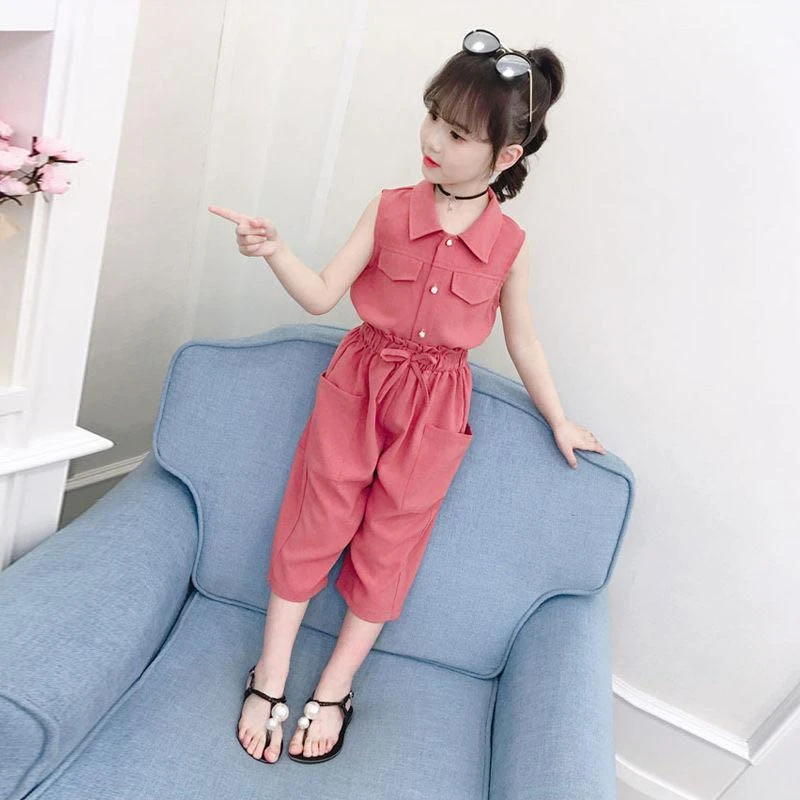 Girls Clothes Set Summer Solid Color Vest + Short Pants 2 PCS Children Clothing for Girl Teen Kids Girls Clothes 8 10 11 12 Year