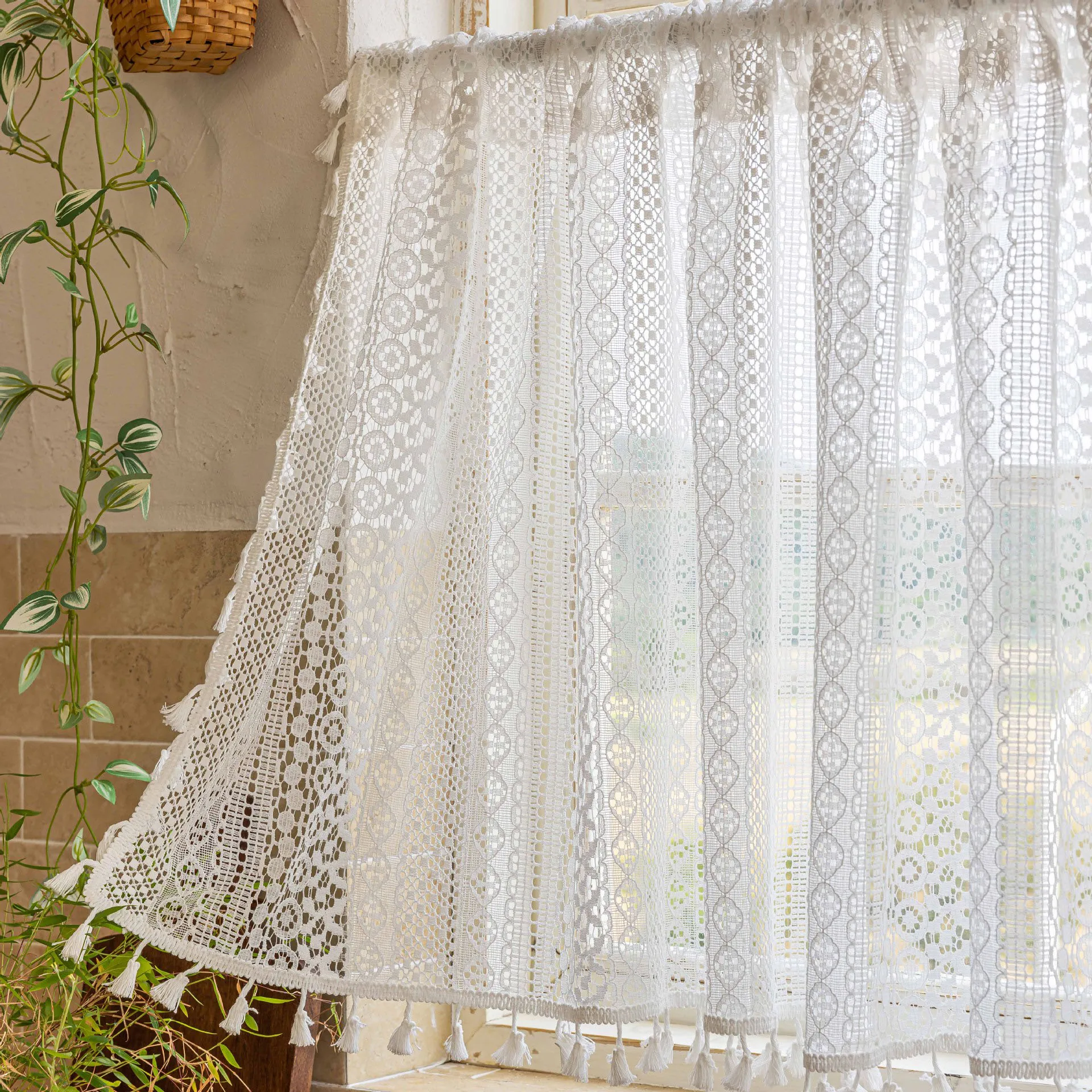 Boho Crochet Lace Kitchen Curtain 2