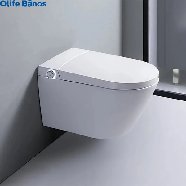 

2024 Olife Banos Waterproof White Color Elongated One-Piece Wall Mounted Automatic Smart Heater Toilet with In-Wall Tank