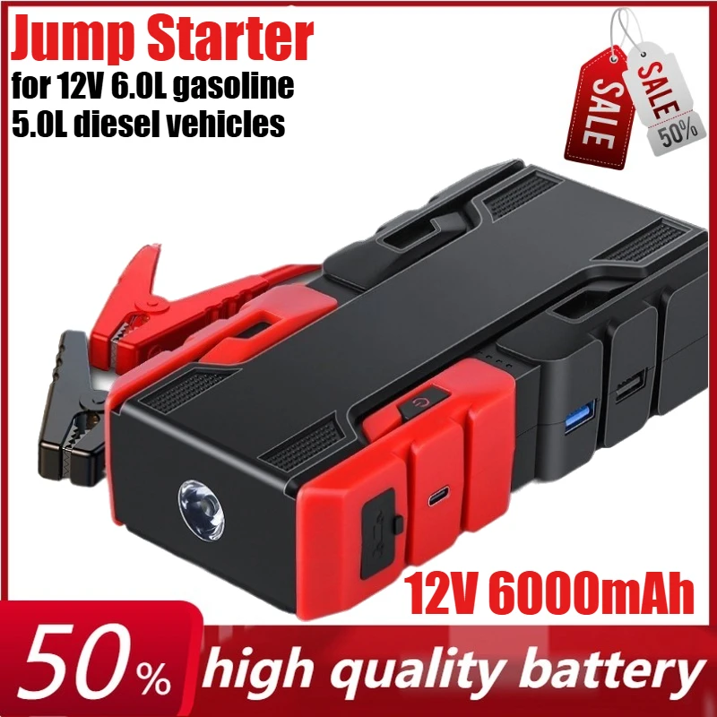 

12V 6000mAh Portable Car Jump Starter with Air Compressor Power Bank for 12V 6.0L Fuel Vehicle、5.0L Diesel Vehicles