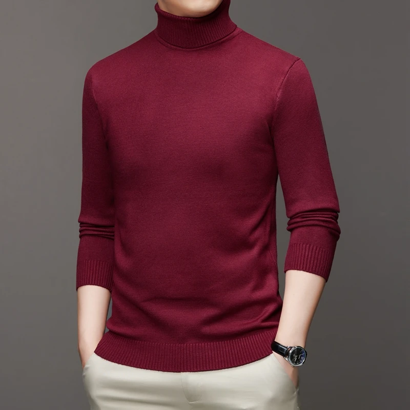 

Autumn Solid Color Long Sleeve High-neck Screw Thread Pullover Men's Clothing Sweater Knitted England Style Vintage Tops JJ872