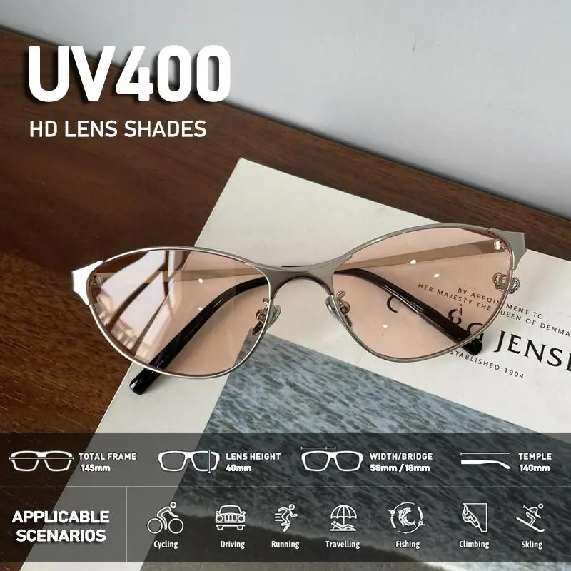 Cat Eye Sunglasses Metal Frame Y2K Fashion Korean UV400 Shades Anti-ultraviolet Retro Hip Pop Cyberpunk Eyewear Women Unisex