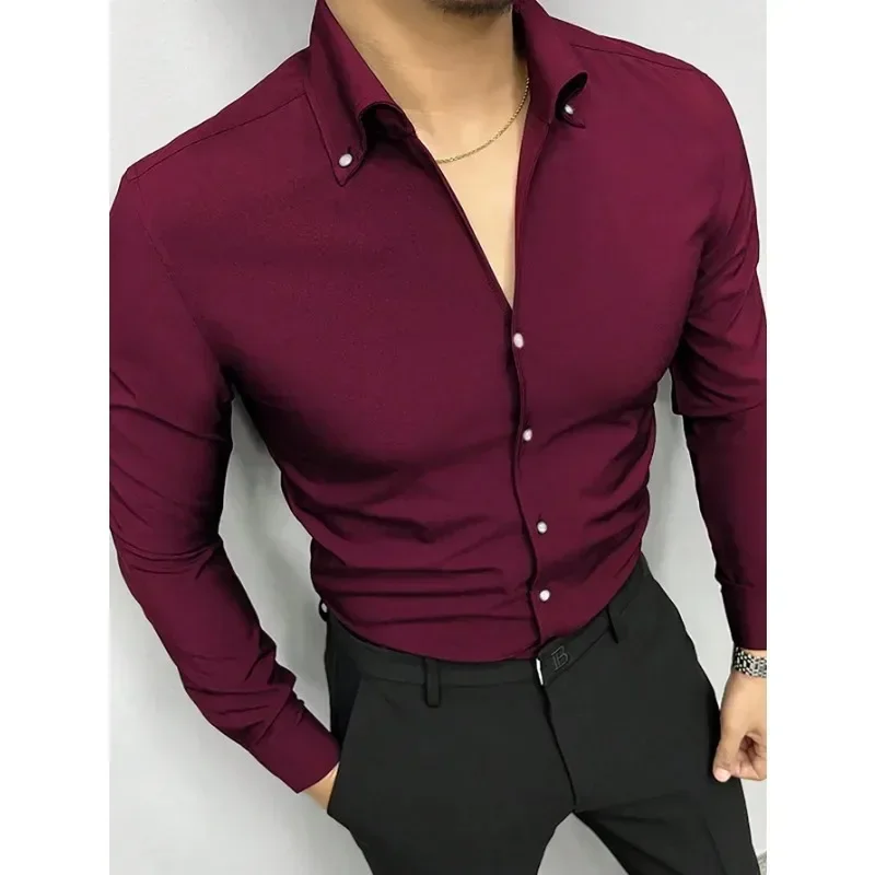 2024 New Men\'s 4-color Long Sleeve T-shirt Solid Color Multi-functional Casual Lapel Long Sleeve Breathable Men\'s Shirt