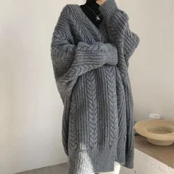 ITOOLIN Autumn Women Loose Warm Long Cardigan Coat Solid Long Sleeve Thicken Sweater TRAF Coat Women Streetwear Outerwear Winter