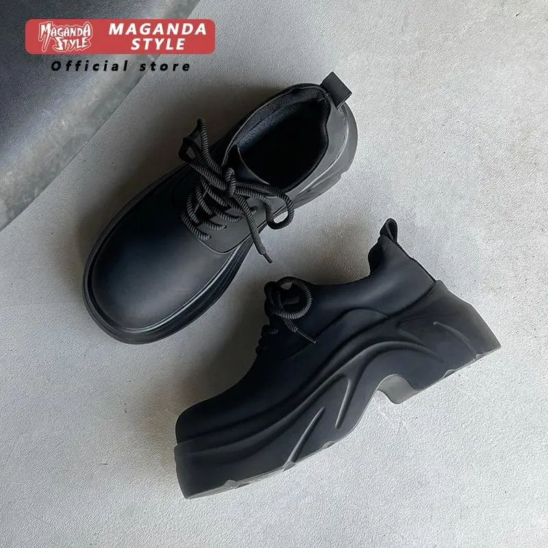 Original design Thick soled height increasing 7CM Derby shoes men's new black small leather shoes single shoes casual shoes