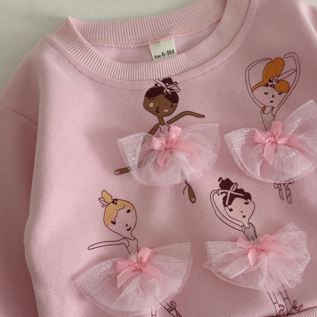 Koreanisches Prinzessinnen-Set für Mädchen, Frühling/Herbst, Ballett-Sweatshirt mit Tüllsaum, weiße Rüschenleggings, 2-teiliges Kinder-Outfit – Detail 4