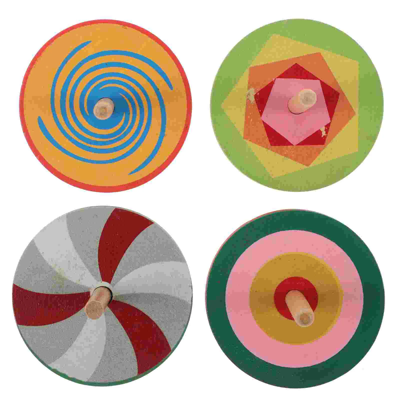 4pcs Wooden Tops Toys Colorful Gyroscope for Kids Random Friendly Safe Hand Eye Coordination