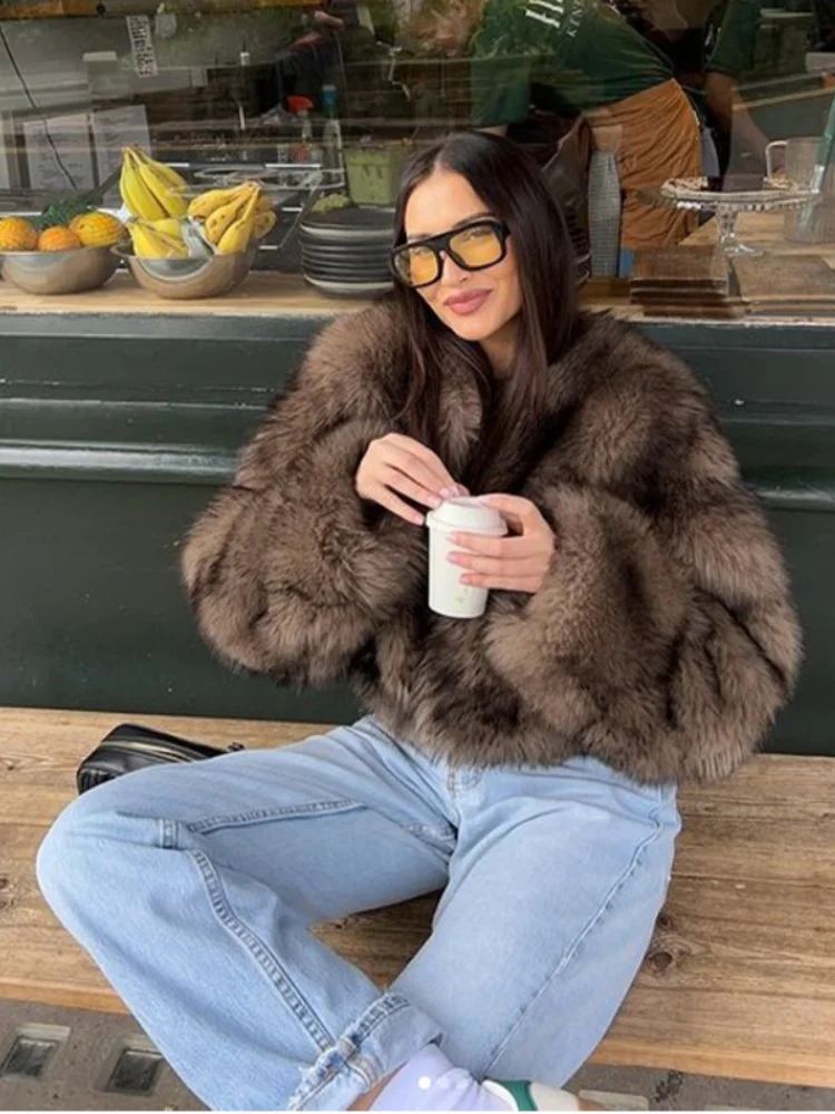 Luxury Short Faux Mink Coat Winter Brown Faux Fur Coat Woman Clothing Loose Fluffy Faux Fur Jacket Woman Fur Coats Tops
