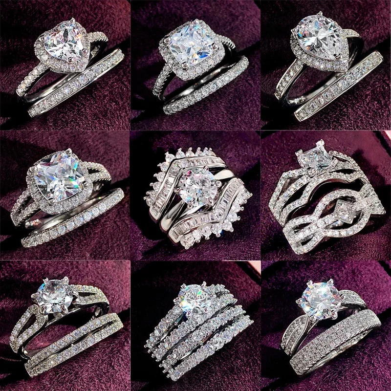 Neue Mode Frauen Hochzeit Mosang Stein Ring Set brillante quadratische Zirkonia Luxus Accessoires exquisite Braut schmuck