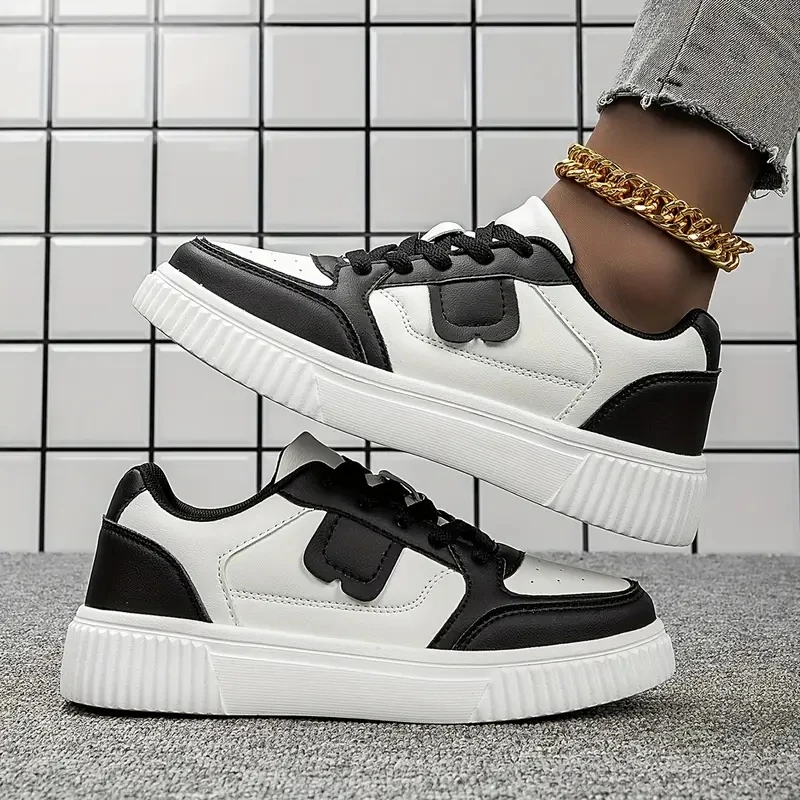 Zapatos Casuales de Hombre 2026, Zapatillas de Cuero, Nuevas en Blanco y Negro, Zapatos Vulcanizados para Hombre, Antideslizantes, Suaves, Ligeros y Planos