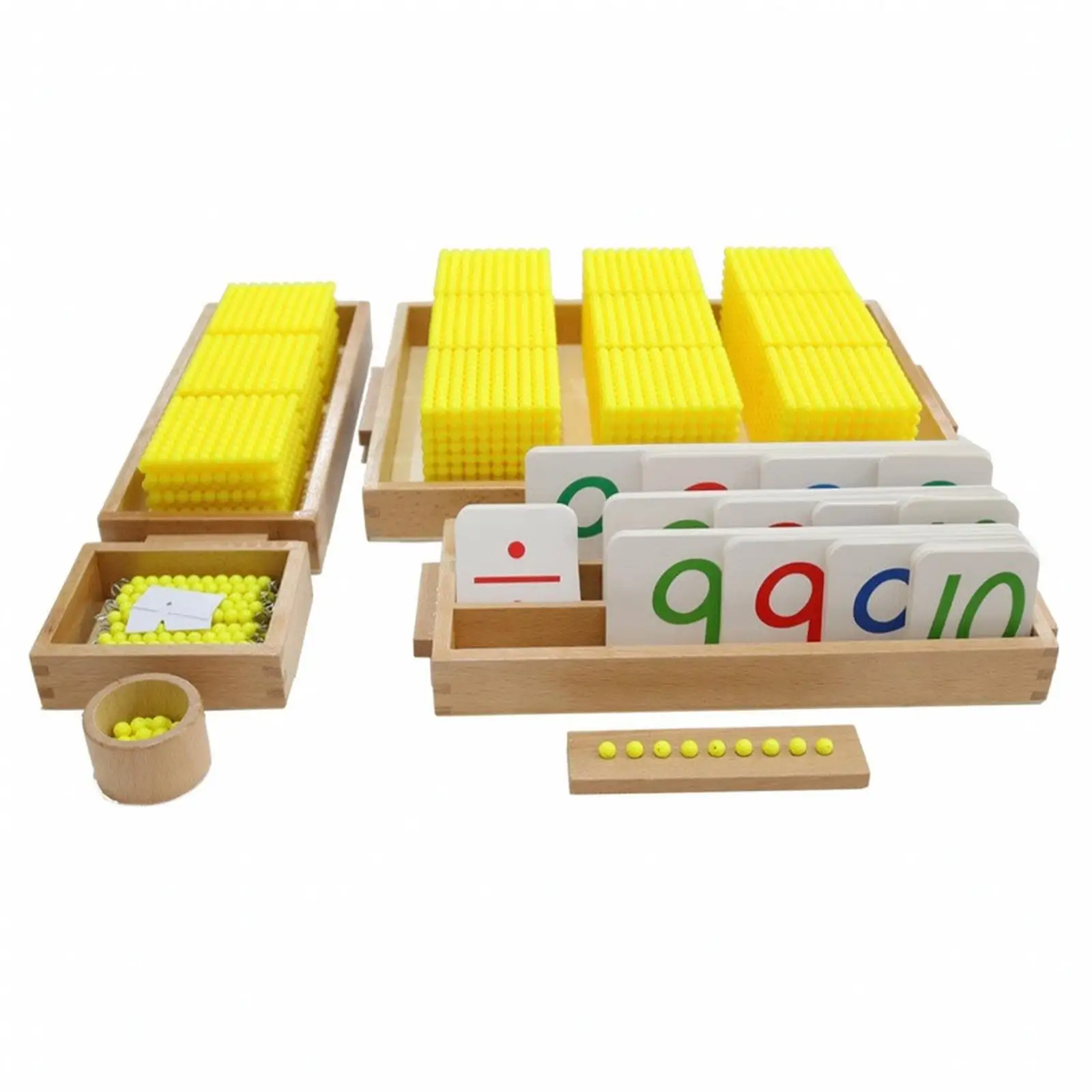 Wooden Children Arithmetic Cube Math Learning Toy for Kids Educational Decimal System Game with Counting Beads and Number Cards