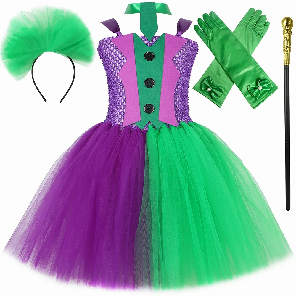 

Joker Costume for Kids Halloween Tutu Dress Purple Green Dark Knight Clown Costumes Outfit Toddler Girl Carnival Party Dresses