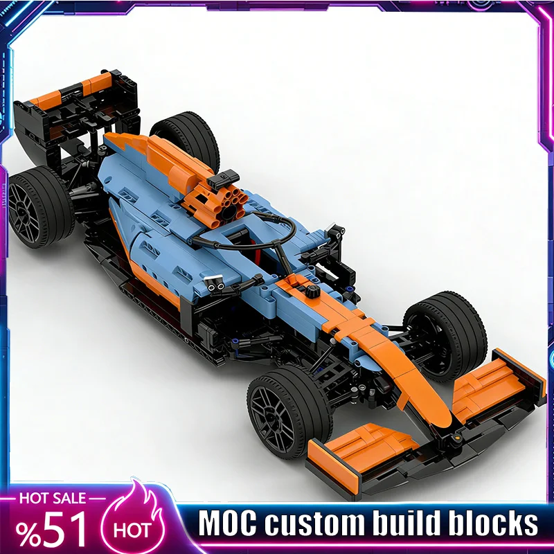 1622 PCS Orange Gulf Racing Vehicle Model Custom Building Blocks DIY Race Car Assembly Hobby Collection Festival Display Gifts