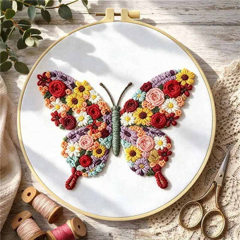 Full Set Hand Embroidery Starter Kit DIY Needlework Craft Supplies With Printed Pattern Hoop Thread For Home Decoration