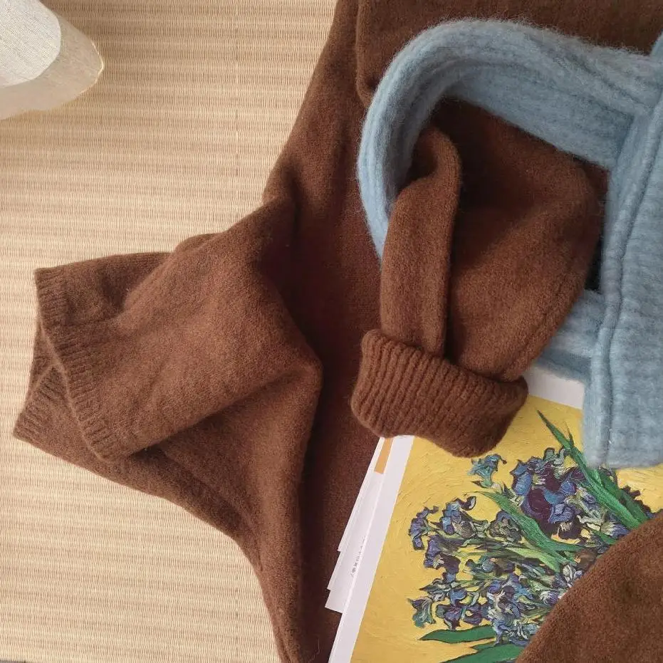 

Thiened High Collar Loose Knitted Sweater Retro Basic Sle Long Sve round Ne Regular Thin Autumn Winter Women's ...