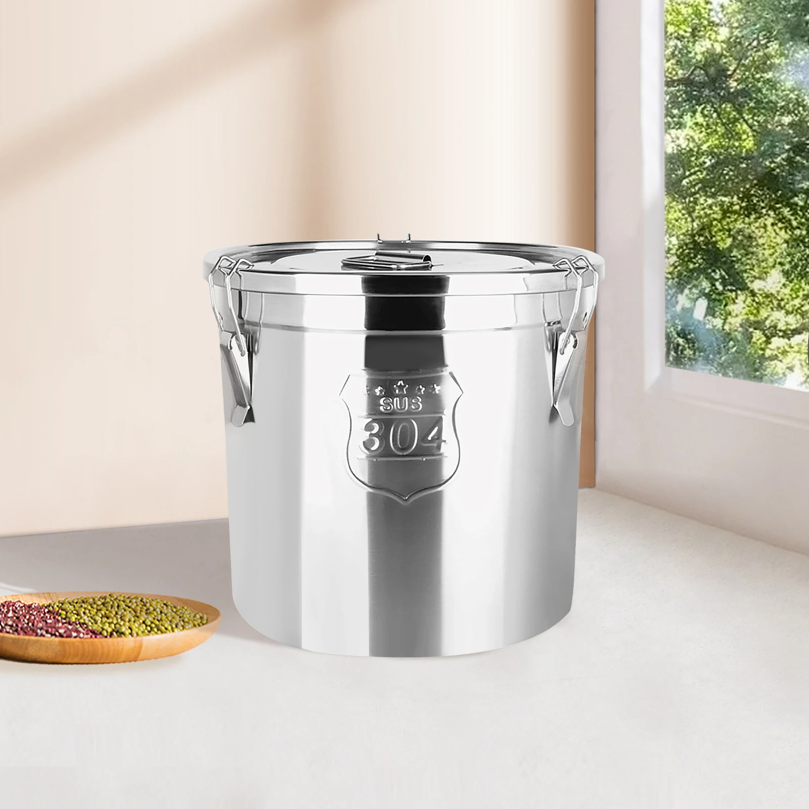 Aufbewahrungseimer, 6 l, 304 Edelstahl, luftdichter Kanister für Küchenbehälter für Reisöl, Milch, Aufbewahrungskanister, Silber
