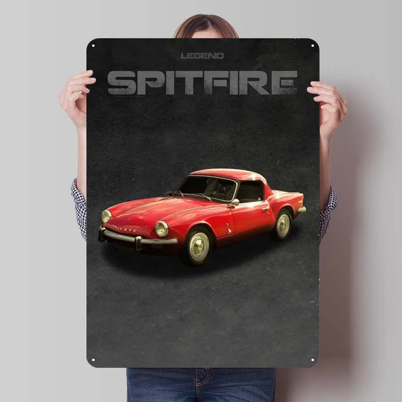 Triumph Spirtfire Tinplate Sign Car Poster Metal Wall Art Mural Retro Metal Sign for Garage Wall Decoration Outdoor Decors Home