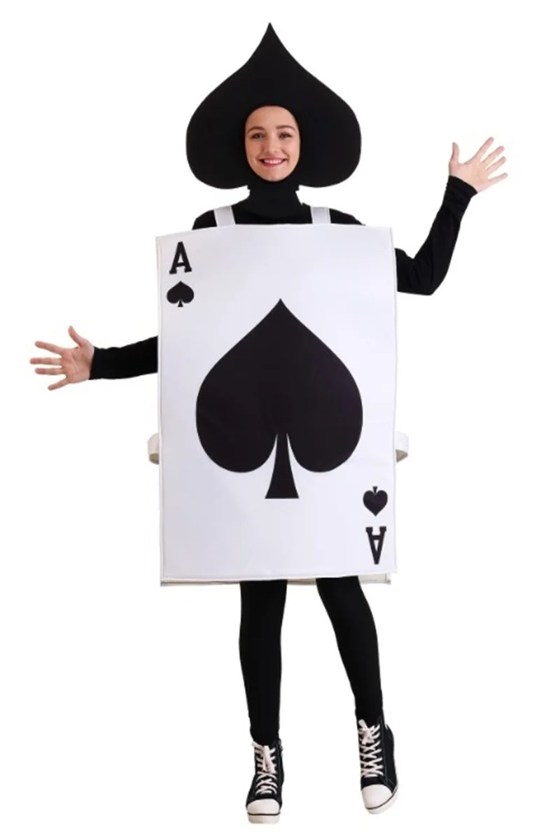 Adult Unisex Spades A Poker Costumes Halloween Cosplay Stage Performance Tunic Hat Suit Carnival Party Dress Up