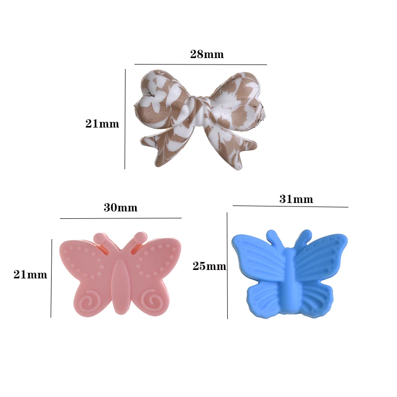 10Pcs Silicone Beads Cute Butterfly Bow Shape Food Grade Teether Beads DIY Pacifier Chain Necklace Accessories BPA Free