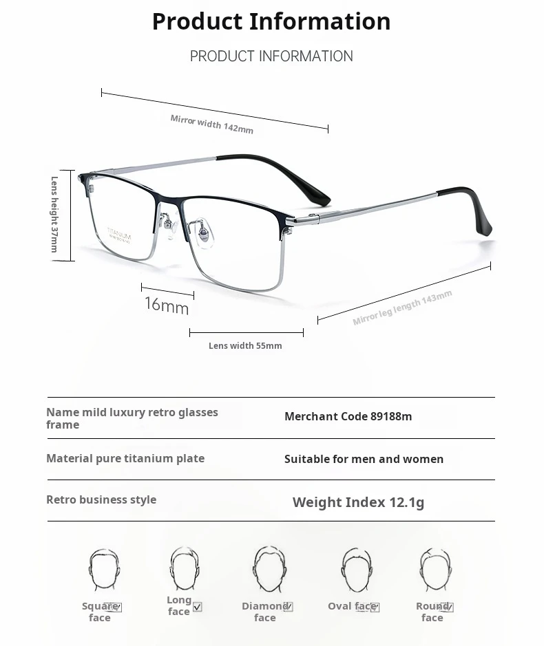 YIMARUILI Men's Square Myopia Hyperopia Progressive Glasses Titanium Anti Blue Ray Anti-reflective Optical Prescription Eyewear - Image 2