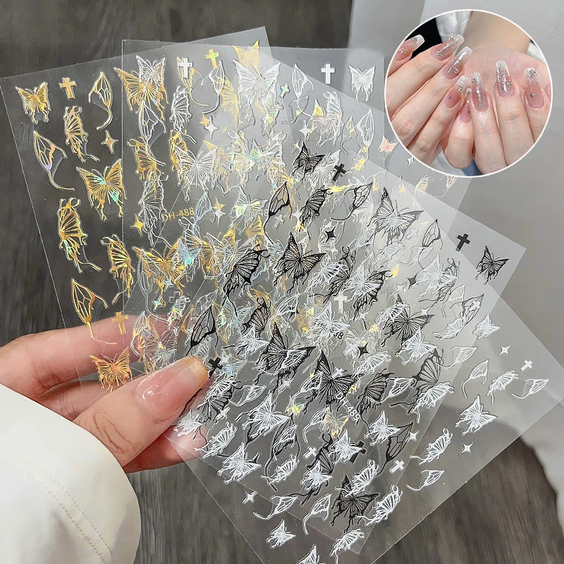 Hand Drawn Liquid Butterfly Nail Art Sticker Ultra-Thin Slide Decoration Transparent Decals Colorful Self Adhesive Sticker