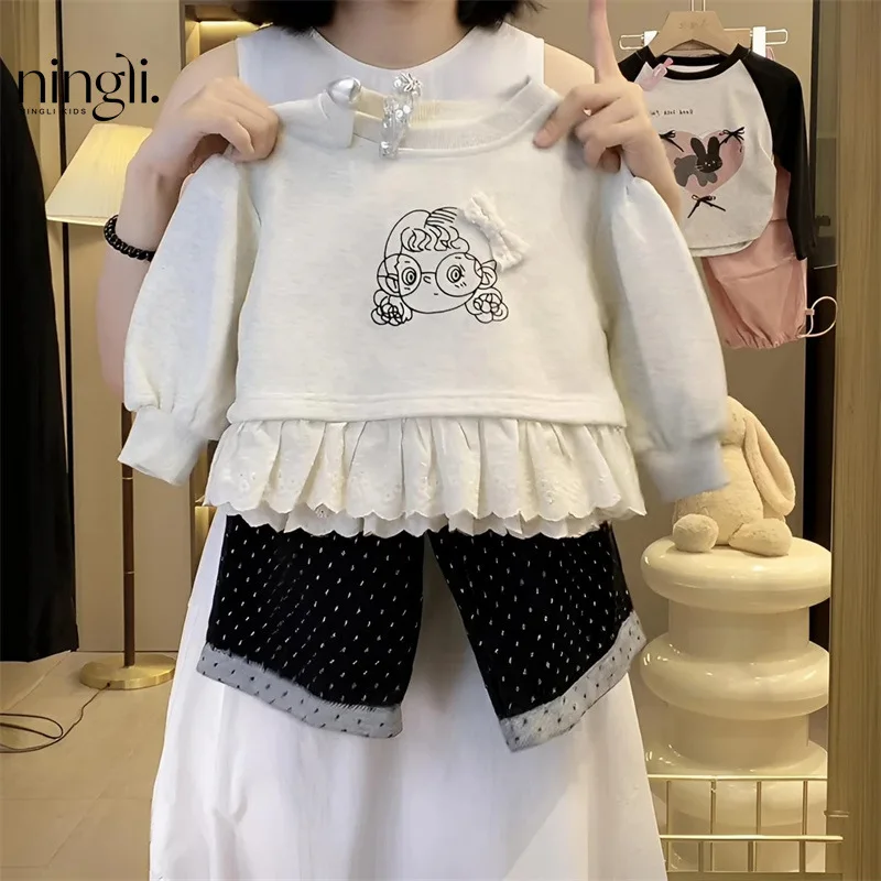 

Girls Fashionable Stylish Suit2024New Autumn Clothes Children's Baby Girl Sweatshirt Wide-Leg Pants Two-Piece Suit Fashion