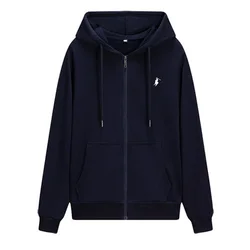 hot selling hooded long sleeved men's jacket with drawstring zipper closure solid color casual sportswear clothing 2024