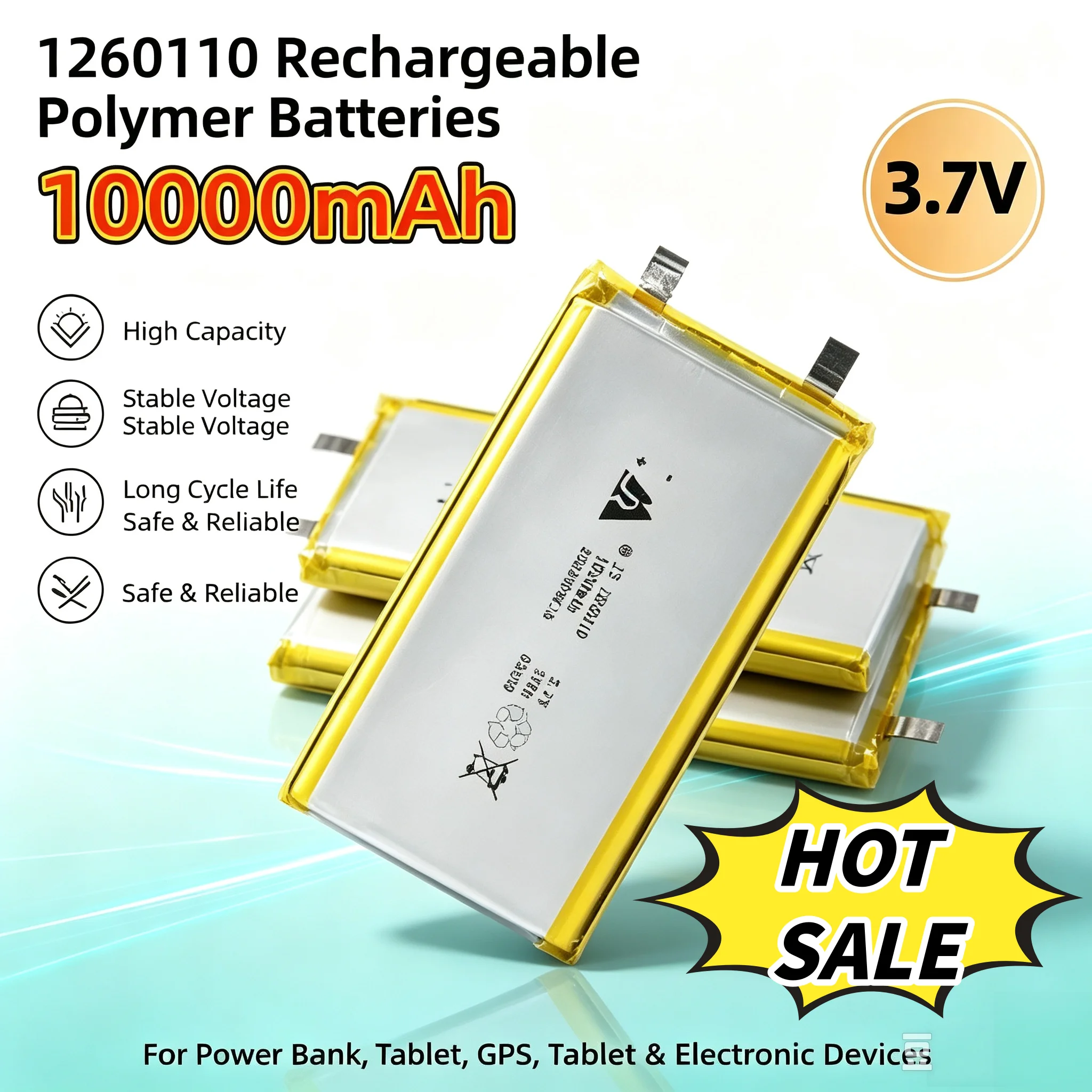 1260110 # Akumulatory polimerowe 3,7 V, 10000 mAh, typu LiPo, do zasilania zabawek, power banków, urządzeń GPS, laptopów, lamp kempingowych, do celów DIY.