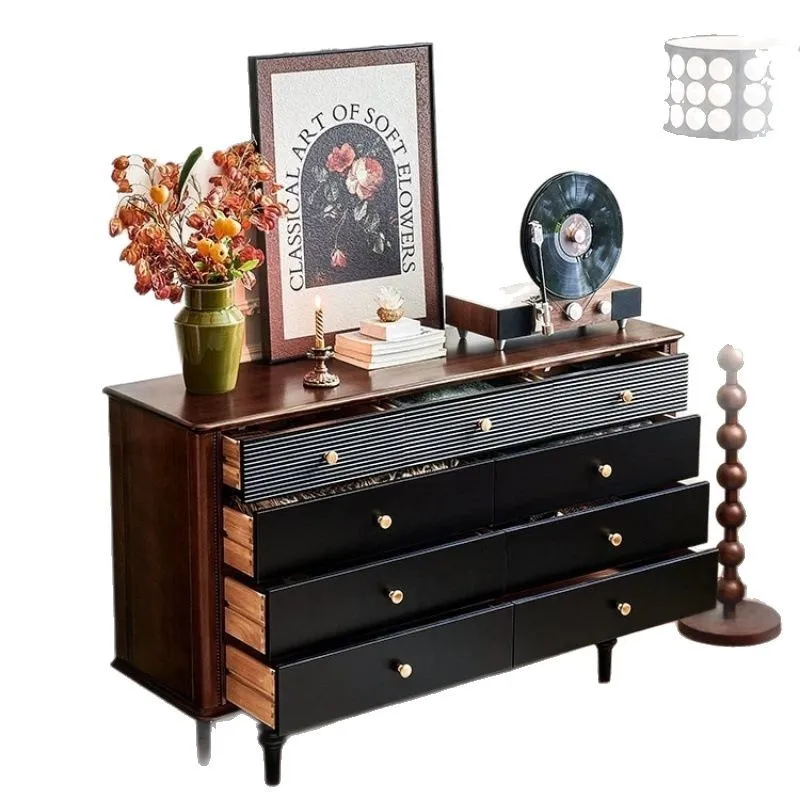 

American nine bucket solid wood Nordic modern living room locker bedroom simple bedside storage retro drawer porch