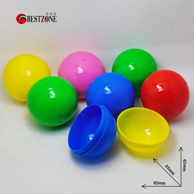 Cápsula de juguete de plástico colorido para niños, bola sorpresa de cuerpo dividido, bolas redondas, contenedor de juguetes para máquina expendedora, 5 piezas de diámetro, 65MM