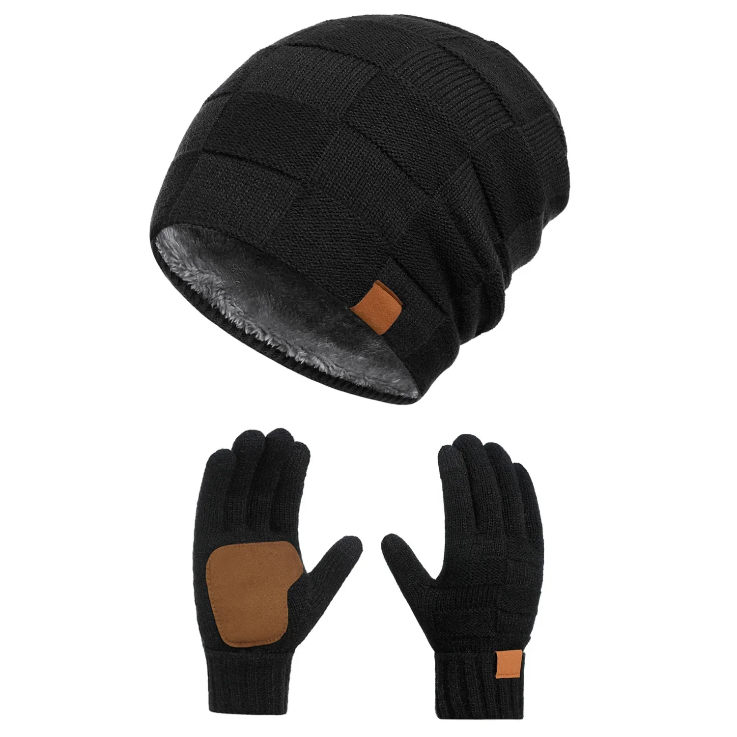 Winter Knitted Hat Scarf Gloves 2 Piece Set with Touch Screen Fingertips for Men Women Adults