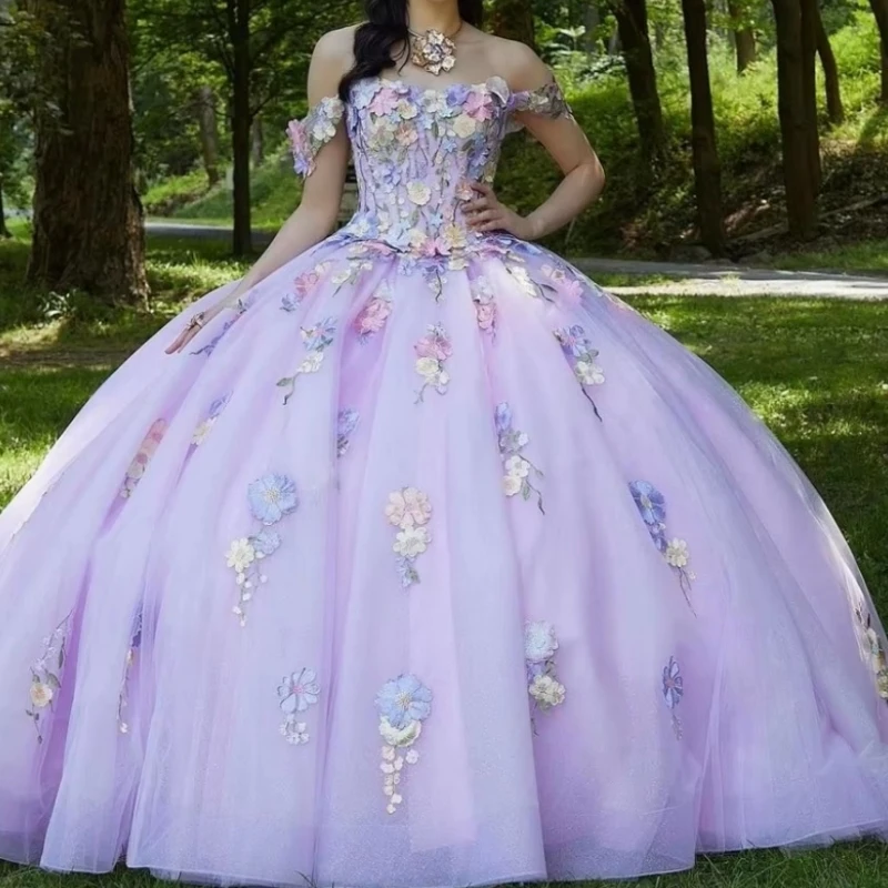 

Customized Lilac Princess Girl Birthday Party Dress Prom Special Occasion Wear Flower Applique Vestidos 15 De Quinceañera 2025