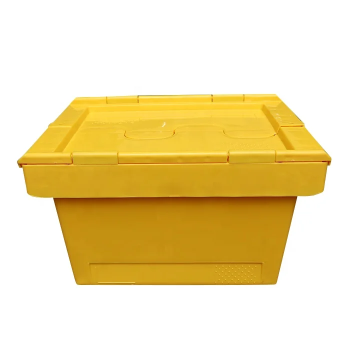 Heavy Duty Attached Lid Container Storage Boxes with Lid Stackable Nestable Plastic Crate Moving Container plastic moving crate