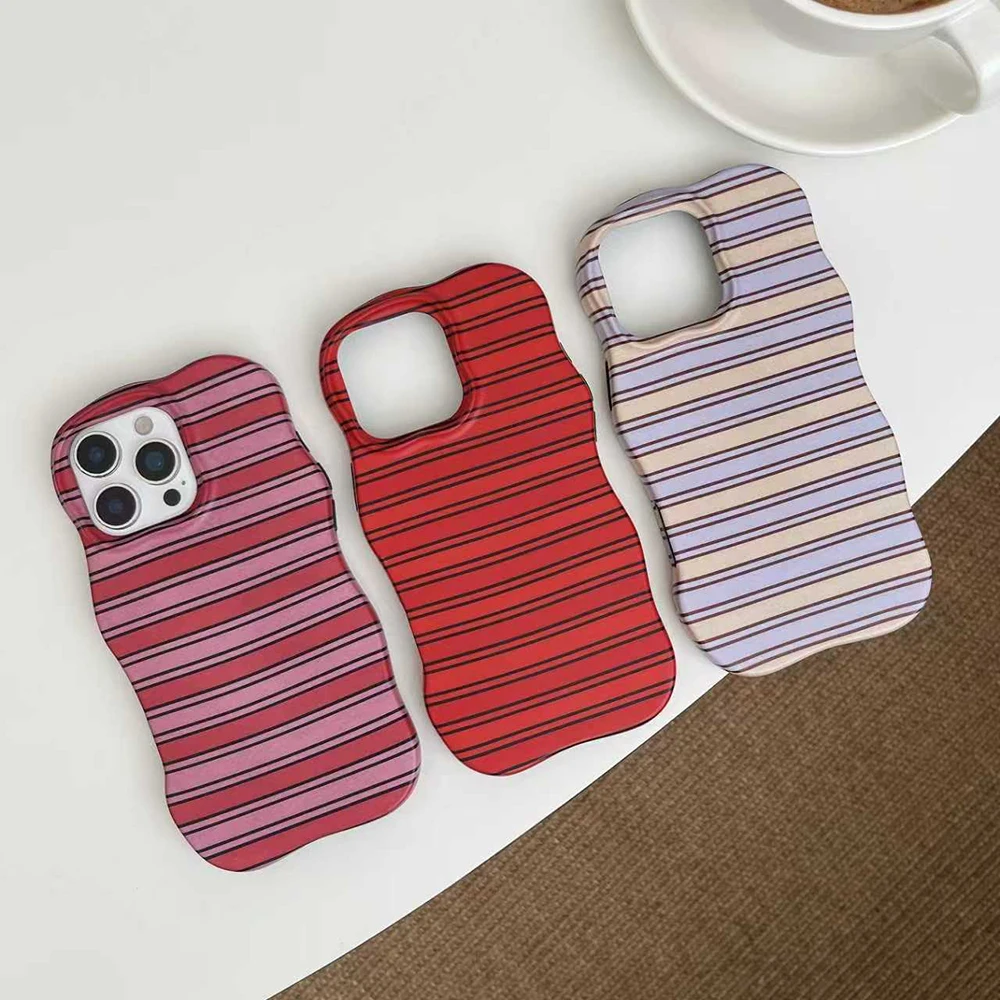

2 IN 1 Stripes Pattern Hard Slim Phone Case for IPhone 17 16 15 14 13 Pro Max Air Shockproof Protective Wave Edges Back Cover