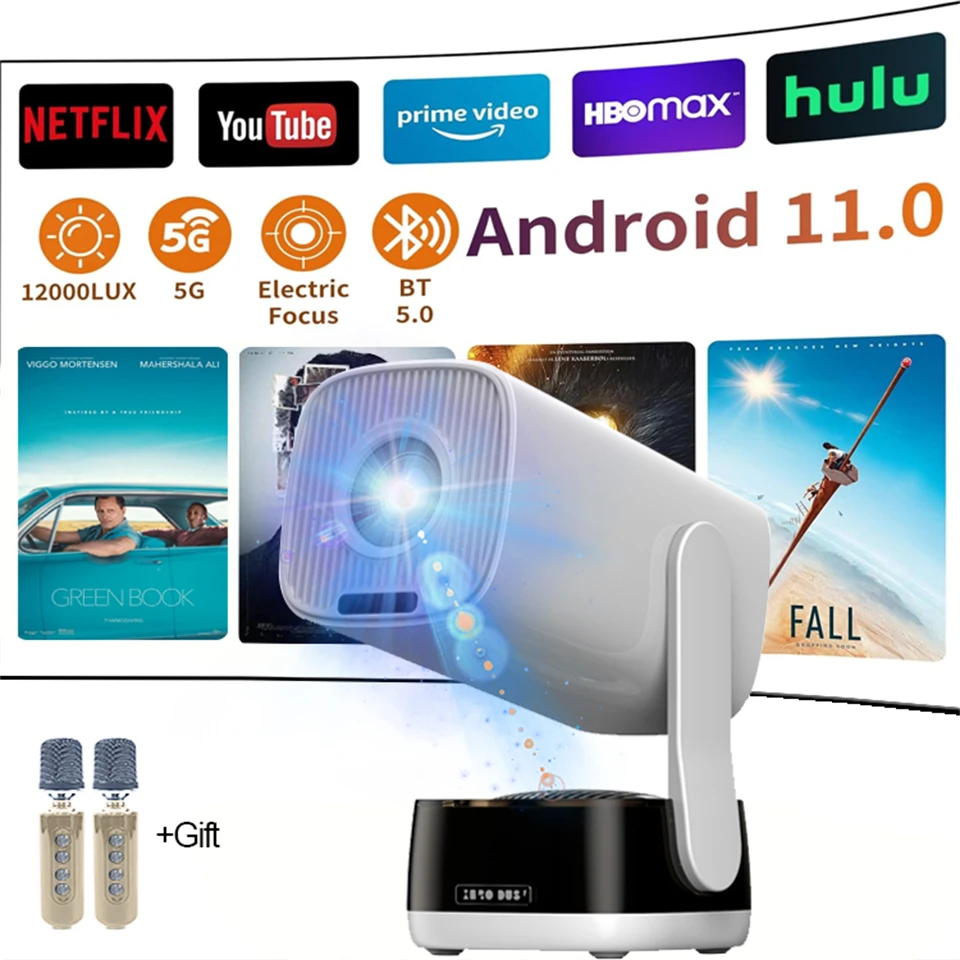 2025 Новый мини-проектор K6 Max 4K DLP Smart WiFi Android 11.0 LED 1080P Проекторы для уличного домашнего кинотеатра с микрофоном Караоке