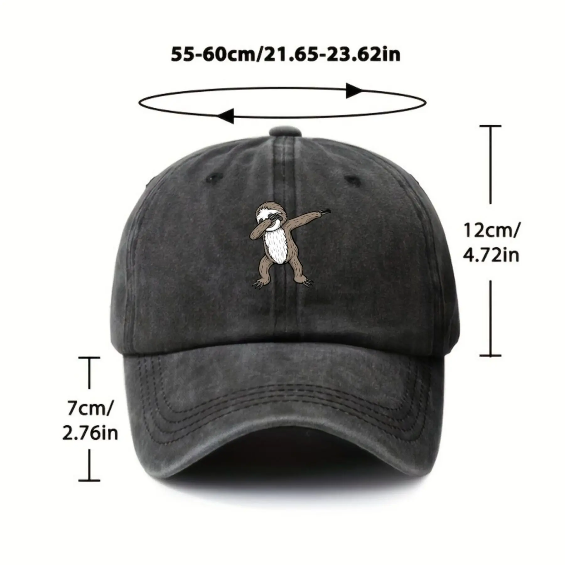 Dabbing Sloth Graphic Vintage Washed Baseball Cap Unisex Street Daily Wear Hat