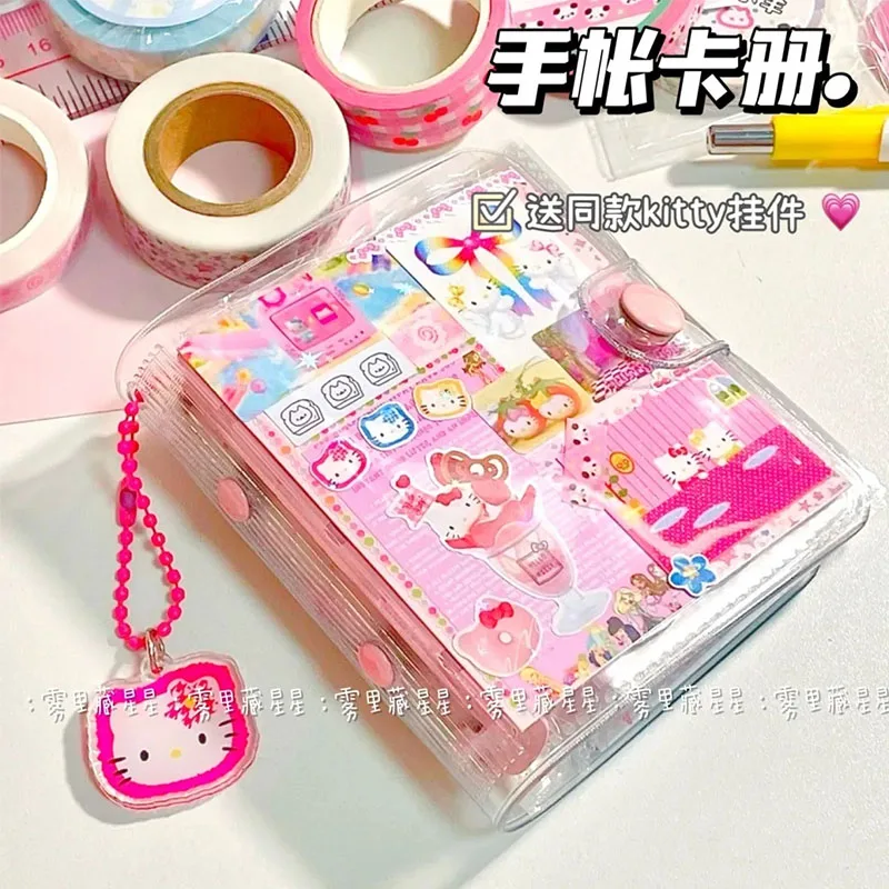 

Kawaii Sanrio Diy Handheld Card Album Cute Student Hellokitty Transparent 3-Inch Small Card Storage Album Box Gift Stickers Toys