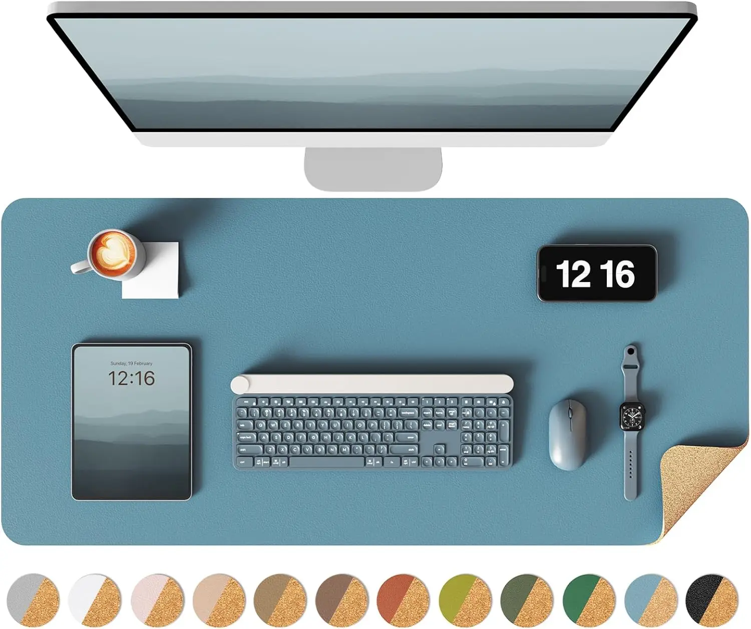 Doppelseitige Schreibtischunterlage, Leder-Schreibtischmatte, Öko-Kork Schreibtischunterlage, Große Mausunterlage, Wasserdichte Schreibtischauflage für Büro/Zuhause – Detail 2